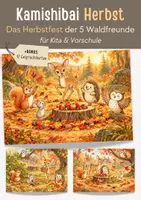 Vorschau - Bildkarten - Herbst Kamishibai Geschichte für Kita & Vorschule | Bildergeschichte der 5 Waldfreunde | Herbstgeschichte Bildkarten + Text A3 & A4 - Deckblatt
