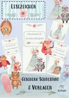 Vorschau - Mal- und Bastelvorlagen - 8 Lesezeichen Geschenk Schulstart boho back to school (Fuchs, Waschbär, Igel, Eule, Bär, Hase) - Deckblatt