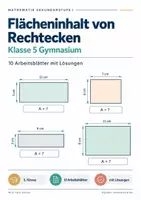Vorschau - Arbeitsblätter - Flächeninhalt von Rechtecken Klasse 5 Gymnasium | Mathematik Sekundarstufe I | 10 Arbeitsblätter mit Lösungen als PDF - Deckblatt