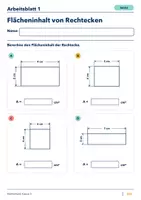 Vorschau - Arbeitsblätter - Flächeninhalt von Rechtecken Klasse 5 Gymnasium | Mathematik Sekundarstufe I | 10 Arbeitsblätter mit Lösungen als PDF - Seite 1