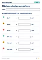 Vorschau - Arbeitsblätter - Flächeneinheiten umrechnen Klasse 5 Gymnasium | Mathematik Sekundarstufe I | 10 Arbeitsblätter mit Lösungen als PDF - Seite 1