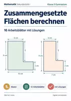 Vorschau - Arbeitsblätter - Zusammengesetzte Flächen berechnen Klasse 5 Gymnasium | Mathematik Sekundarstufe I | 10 Arbeitsblätter mit Lösungen als PDF - Deckblatt