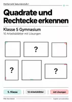 Vorschau - Arbeitsblätter - Quadrate und Rechtecke erkennen Klasse 5 Gymnasium | Mathematik Sekundarstufe I | 10 Arbeitsblätter mit Lösungen als PDF - Deckblatt