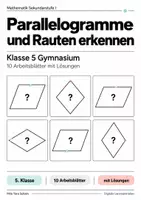 Vorschau - Arbeitsblätter - Parallelogramme und Rauten erkennen Klasse 5 Gymnasium | Mathematik Sekundarstufe I | 10 Arbeitsblätter mit Lösungen als PDF - Deckblatt