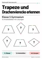 Vorschau - Arbeitsblätter - Trapeze und Drachenvierecke erkennen Klasse 5 Gymnasium | Mathematik Sekundarstufe I | 10 Arbeitsblätter mit Lösungen als PDF - Deckblatt