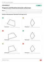 Vorschau - Arbeitsblätter - Trapeze und Drachenvierecke erkennen Klasse 5 Gymnasium | Mathematik Sekundarstufe I | 10 Arbeitsblätter mit Lösungen als PDF - Seite 1