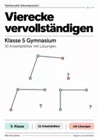 Vorschau - Arbeitsblätter - Vierecke vervollständigen Klasse 5 Gymnasium | Mathematik Sekundarstufe I | 10 Arbeitsblätter mit Lösungen als PDF - Deckblatt