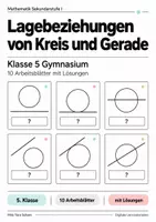 Vorschau - Arbeitsblätter - Lagebeziehungen von Kreis und Gerade Klasse 5 Gymnasium | Mathematik Sekundarstufe I | 10 Arbeitsblätter mit Lösungen als PDF - Deckblatt