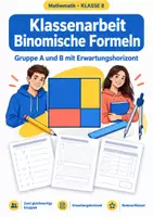 Vorschau - Test - Klassenarbeit Binomische Formeln Klasse 8 - Deckblatt