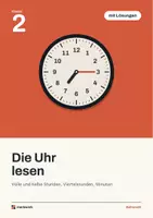 Vorschau - Arbeitsblätter - Die Uhr lesen Klasse 2 | Heft mit Lösungen, Bastel-Uhr, volle und halbe Stunden, Viertelstunden, Minuten - Deckblatt