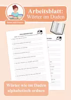 Vorschau - Arbeitsblätter - Arbeitsblatt: Wörter alphabetisch ordnen & Anordnung der Wörter im Duden (Wörterbuch) - Deckblatt
