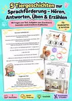 Vorschau - Arbeitsblätter - 5 Tiergeschichten zur Sprachförderung - Deckblatt