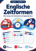 Vorschau - Arbeitsblätter - Zeitformen Englisch Spickzettel Klasse 7-8 - Deckblatt