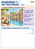 Vorschau - Arbeitsblätter - Jesus hilft einem Mann am Teich | Religion Klasse 1 Arbeitsblätter | Evangelische Religionslehre | 10 Arbeitsblätter als PDF - Seite 1