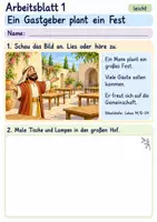Vorschau - Arbeitsblätter - Jesus erzählt vom großen Fest | Religion Klasse 1 Arbeitsblätter | Evangelische Religionslehre | 10 Arbeitsblätter als PDF - Seite 1