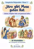 Vorschau - Arbeitsblätter - Jitro gibt Mose guten Rat | Religion Klasse 1 Arbeitsblätter | Evangelische Religionslehre | 10 Arbeitsblätter als PDF - Deckblatt