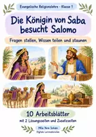 Vorschau - Arbeitsblätter - Die Königin von Saba besucht Salomo | Religion Klasse 1 Arbeitsblätter | Evangelische Religionslehre | 10 Arbeitsblätter als PDF - Deckblatt