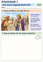 Vorschau - Arbeitsblätter - Hiskia betet um Hilfe | Religion Klasse 1 Arbeitsblätter | Evangelische Religionslehre | 10 Arbeitsblätter als PDF - Seite 1
