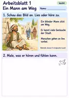 Vorschau - Arbeitsblätter - Jesus hilft einem blinden Mann | Religion Klasse 1 Arbeitsblätter | Evangelische Religionslehre | 10 Arbeitsblätter als PDF - Seite 1
