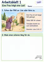 Vorschau - Arbeitsblätter - Jesus richtet eine Frau auf | Religion Klasse 1 Arbeitsblätter | Evangelische Religionslehre | 10 Arbeitsblätter als PDF - Seite 1