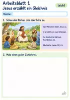 Vorschau - Arbeitsblätter - Jesus erzählt vom Pharisäer und Zöllner | Religion Klasse 1 Arbeitsblätter | Evangelische Religionslehre | 10 Arbeitsblätter als PDF - Seite 1