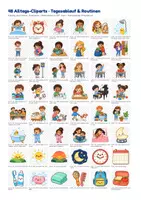 Vorschau - selbst erstellte Cliparts/Grafiken - 48 Alltags-Cliparts: Tagesablauf & Routinen (Kawaii-PNG, transparent) - Seite 1