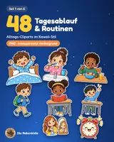 Vorschau - selbst erstellte Cliparts/Grafiken - 48 Alltags-Cliparts: Tagesablauf & Routinen (Kawaii-PNG, transparent) - Deckblatt