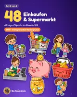 Vorschau - selbst erstellte Cliparts/Grafiken - 48 Alltags-Cliparts: Einkaufen & Supermarkt (Kawaii-PNG, transparent) - Deckblatt
