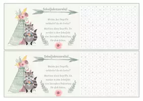Vorschau - Aufgabenkarten - 7 Schuljahresorakel Geschenk Schulstart boho (Fuchs, Waschbär, Igel, Eule, Bär, Hase) - Seite 2