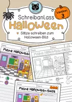 Vorschau - Arbeitsblätter - Sätze schreiben zum Halloween-Bild | Version 3 | differenziert - Deckblatt