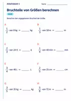 Vorschau - Arbeitsblätter - Bruchteile von Größen berechnen Klasse 6 Gymnasium | Mathematik Sekundarstufe I | 10 Arbeitsblätter mit Lösungen als PDF - Seite 1