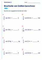 Vorschau - Arbeitsblätter - Bruchteile von Größen berechnen Klasse 6 Gymnasium | Mathematik Sekundarstufe I | 10 Arbeitsblätter mit Lösungen als PDF - Seite 3