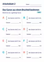 Vorschau - Arbeitsblätter - Das Ganze aus einem Bruchteil bestimmen Klasse 6 Gymnasium | Mathematik Sekundarstufe I | 10 Arbeitsblätter mit Lösungen als PDF - Seite 2