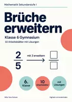 Vorschau - Arbeitsblätter - Brüche erweitern Klasse 6 Gymnasium | Mathematik Sekundarstufe I | 10 Arbeitsblätter mit Lösungen als PDF - Deckblatt