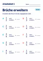 Vorschau - Arbeitsblätter - Brüche erweitern Klasse 6 Gymnasium | Mathematik Sekundarstufe I | 10 Arbeitsblätter mit Lösungen als PDF - Seite 1