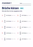 Vorschau - Arbeitsblätter - Brüche kürzen Klasse 6 Gymnasium | Mathematik Sekundarstufe I | 10 Arbeitsblätter mit Lösungen als PDF - Seite 1