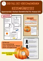 Vorschau - Arbeitsblätter - Vertretungsstunde Herbst Klasse 5/6 – Detektivfall „Der verschwundene Riesenkürbis“ | Rätsel - Deckblatt