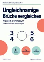 Vorschau - Arbeitsblätter - Ungleichnamige Brüche vergleichen Klasse 6 Gymnasium | Mathematik Sekundarstufe I | 10 Arbeitsblätter mit Lösungen als PDF - Deckblatt