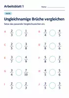 Vorschau - Arbeitsblätter - Ungleichnamige Brüche vergleichen Klasse 6 Gymnasium | Mathematik Sekundarstufe I | 10 Arbeitsblätter mit Lösungen als PDF - Seite 1