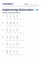 Vorschau - Arbeitsblätter - Ungleichnamige Brüche ordnen Klasse 6 Gymnasium | Mathematik Sekundarstufe I | 10 Arbeitsblätter mit Lösungen als PDF - Seite 1