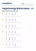 Vorschau - Arbeitsblätter - Ungleichnamige Brüche ordnen Klasse 6 Gymnasium | Mathematik Sekundarstufe I | 10 Arbeitsblätter mit Lösungen als PDF - Seite 2