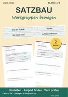 Vorschau - Arbeitsblätter - Gratis Satzbau 3/4 - Umstellen und Satzprobe - Deckblatt