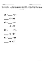 Vorschau - Arbeitsblätter - Gemischte_Lueckenaufgaben_bis_100_mit_Zehneruebergang_Klasse_1 - Seite 1