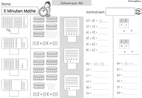 Vorschau - Arbeitsblätter - 5 Minuten Mathe | Zahlenraum 100 | Addition & Subtraktion | Rechentraining | Hunderterraum | Klasse 2 - Seite 1