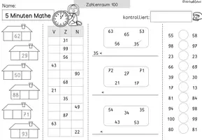 Vorschau - Arbeitsblätter - 5 Minuten Mathe | Zahlenraum 100 | Addition & Subtraktion | Rechentraining | Hunderterraum | Klasse 2 - Seite 2