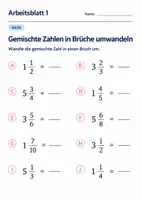 Vorschau - Arbeitsblätter - Gemischte Zahlen in Brüche umwandeln Klasse 6 Gymnasium | Mathematik Sekundarstufe I | 10 Arbeitsblätter mit Lösungen als PDF - Seite 1
