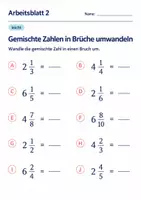 Vorschau - Arbeitsblätter - Gemischte Zahlen in Brüche umwandeln Klasse 6 Gymnasium | Mathematik Sekundarstufe I | 10 Arbeitsblätter mit Lösungen als PDF - Seite 2