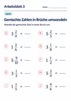 Vorschau - Arbeitsblätter - Gemischte Zahlen in Brüche umwandeln Klasse 6 Gymnasium | Mathematik Sekundarstufe I | 10 Arbeitsblätter mit Lösungen als PDF - Seite 3