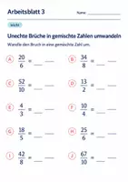 Vorschau - Arbeitsblätter - Unechte Brüche in gemischte Zahlen umwandeln Klasse 6 Gymnasium | Mathematik Sekundarstufe I | 10 Arbeitsblätter mit Lösungen als PDF - Seite 3