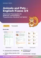 Vorschau - Unterrichtsreihen - Animals and Pets | Wortschatzpaket + Lernzielkontrolle | Bildkarten, Spiele, Pets in Britain | Englisch Klasse 3/4 | mit Lösungen - Deckblatt